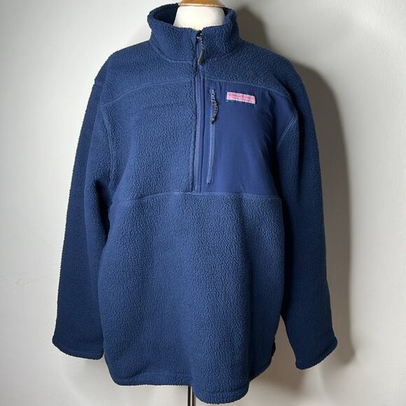 Vineyard Vines Navy Stillwater Sherpa 1/2 Zip Fleece - Picture 1 of 6